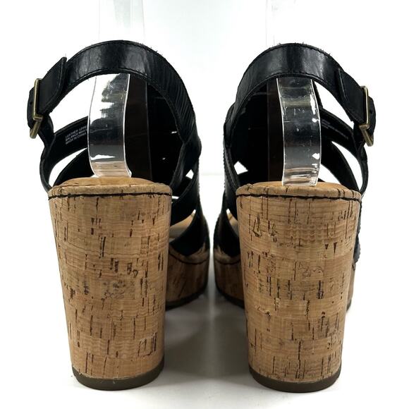 Born Bernese Women's Hand Crafted Black Leather Wedge Sandal Size 10M Caged - Picture 4 of 11